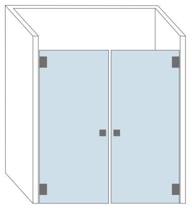 Douchecabine van glas met een dubbele deur. Type Avignon