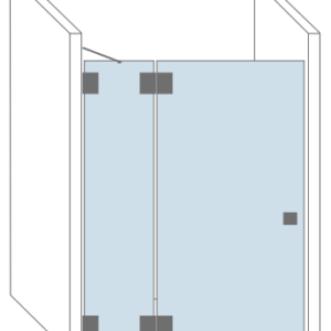 Tekening glazen douchedeur bevestigd aan zijpaneel. Type Tours
